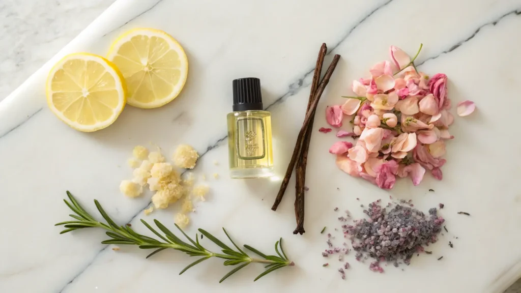 Komposisi bahan untuk top, middle, dan base notes parfum.