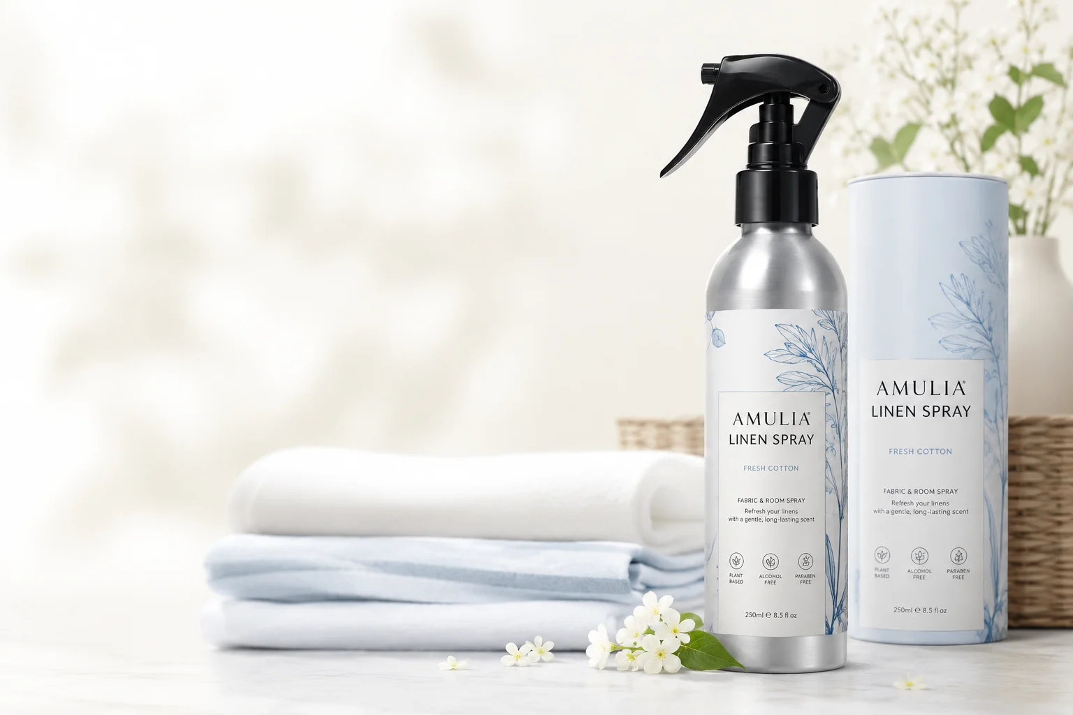 Botol trigger spray dan kemasan linen spray untuk layanan maklon Amulia